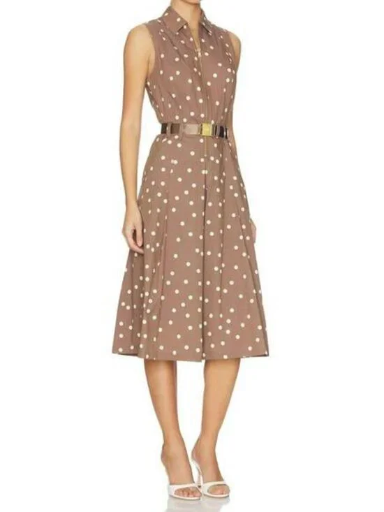 NEW L'AGENCE kylo belted midi shirt dress in cardamom polka dot - Picture 4 of 4